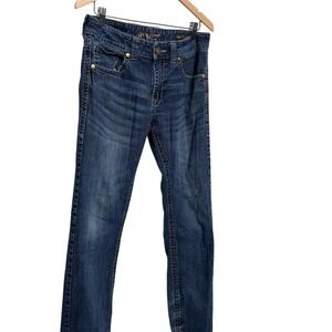 Rock 47 by Wrangler Slim Straight Denim Jeans Mid Rise Distressed Hem Mens 31x34